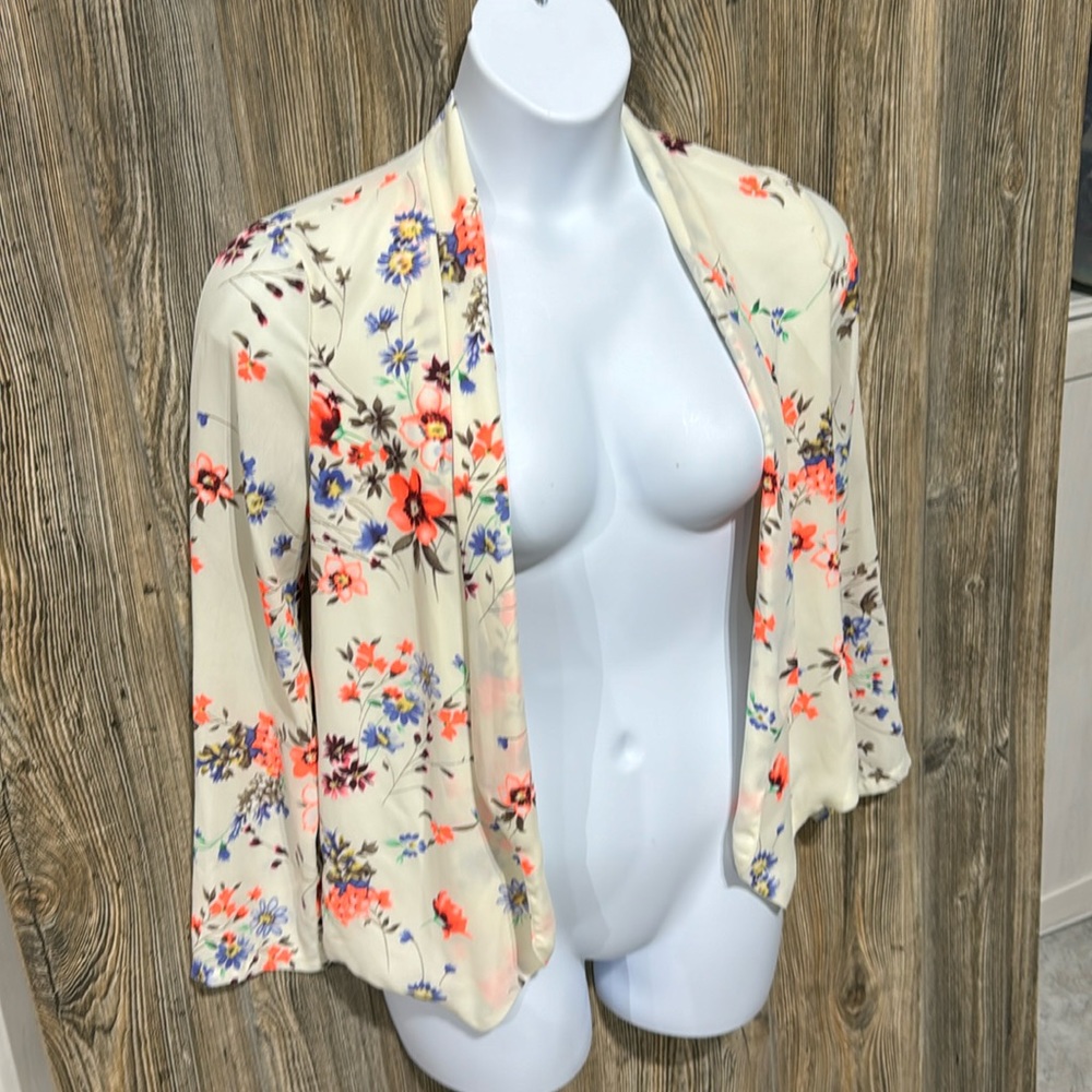 #20. Floral Chiffon Open Front Blazer